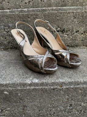 kate spade Metallic gold Bronze Snakeskin Slingback Heels